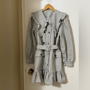 Tweed Plaid Ruffle Long Sleeve Dress